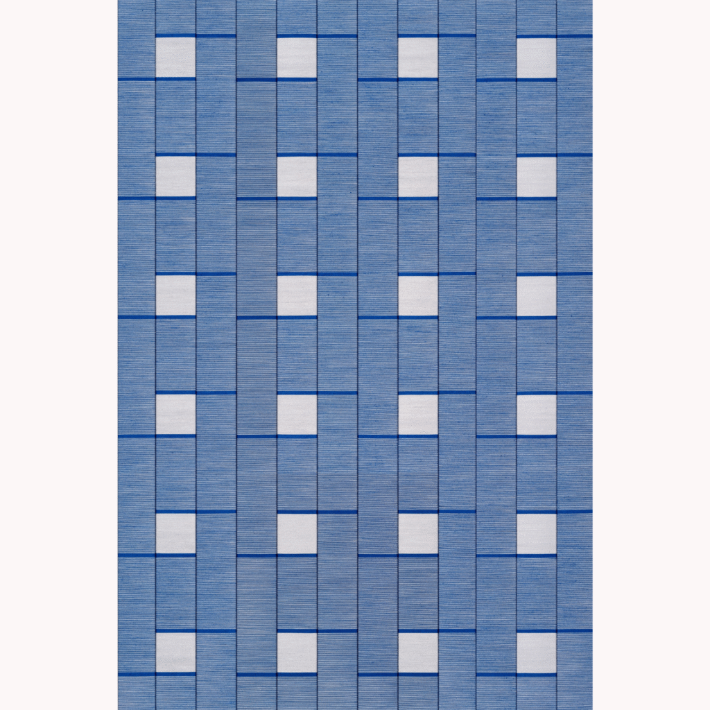 Yanira Lopez, Azulejos, 2025, sewing thread on panel, 36 x 24 in., 91.44 x 60.96 cm.