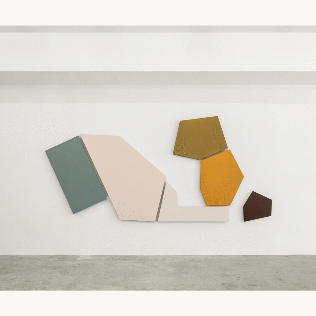 Jonathan Gonzalez, Six Stacked Panels, 2025, acrylic enamel on wood, six panels, 64 x 140 x 2 1/4 in.