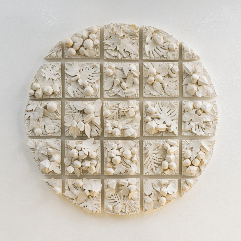 Lauren Shapiro, Flora Medallion, 2022, glazed ceramic, 56 x 56 x 4 in.