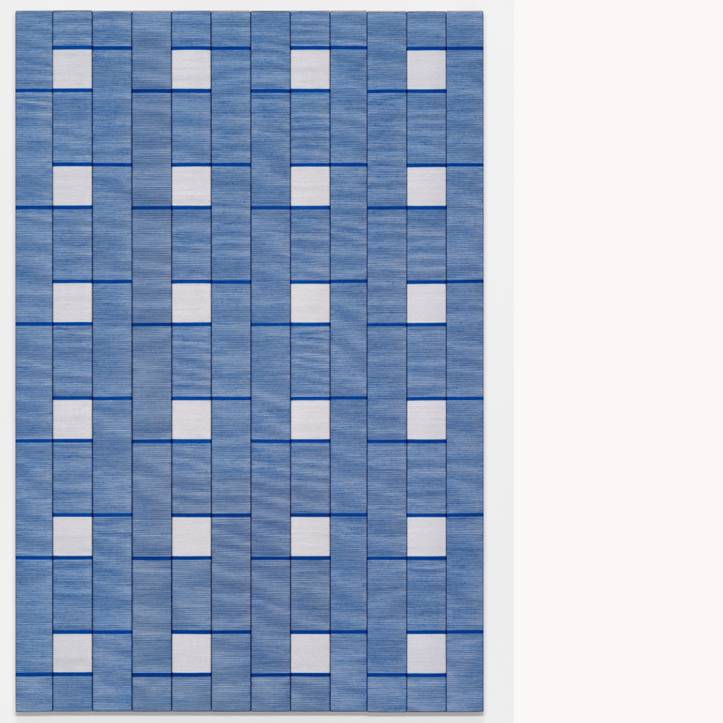 Yanira Lopez, Azulejos, sewing thread on panel, 36 x 24 in.