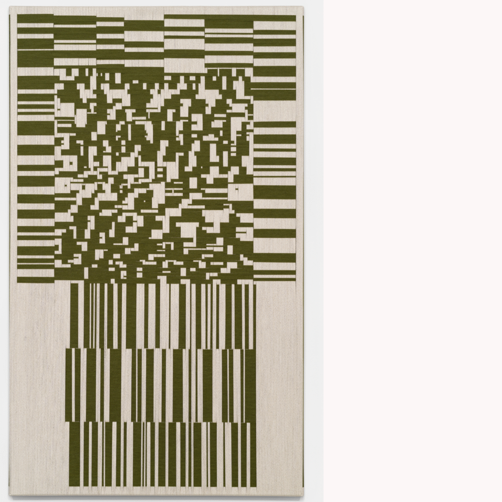 Alexis Oliva, Apuntalados I, 2025, linen & cotton on canvas, 60 x 36 in.