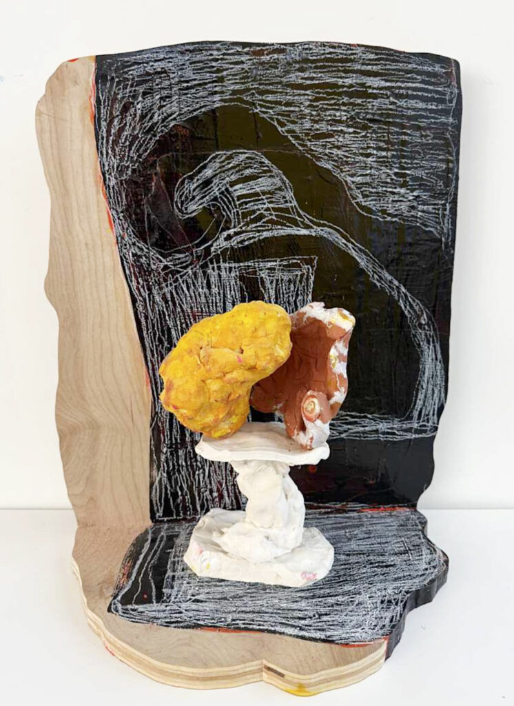 Francie Bishop Good, Howling Trumpets, 2023, mixed media sculpture, 19 x 16 x 9 in.