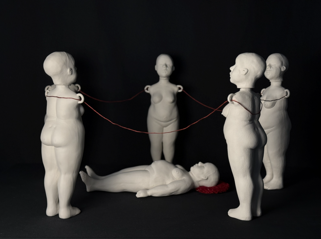 Sepideh Kalani, Nakh (نخ), 2025, porcelain cone 10, 20 x 20 x 13 in.